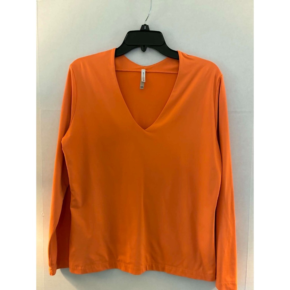 White Stag Womens XL Orange Long Sleeve V Neck Stretch Top Casual Basic‎